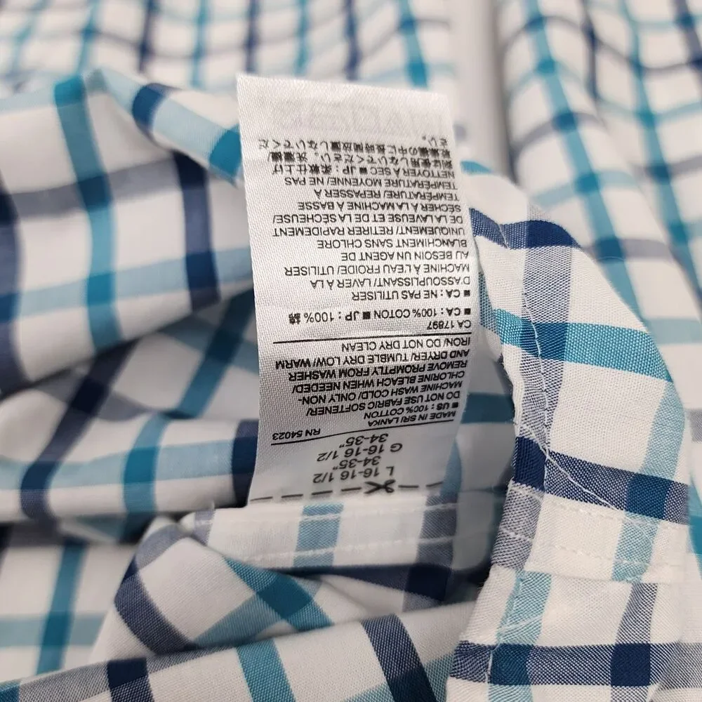 Banana Republic Non-Iron Classic Fit Men's Plaid Button Up Shirt Blue White L